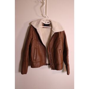 Sean John Men’s Aviator Bomber Jacket – Brown Faux Leather Flight Coat